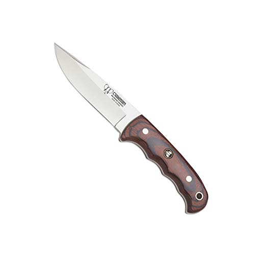 Cudeman Cuchillo 147-R Hoja de Acero Inoxidable MoVa 1.4116 de 11 cm empuñadura de estamina roja de 11,5 cm para Caza, Pesca, Supervivencia y bushcraft + Portabotellas Regalo