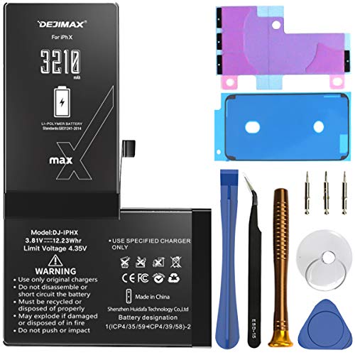 DEJIMAX Batería Alta Capacidad para iPhone X, 3210mAh Nuevo Batería de Polímero de Iones de Litio de 0 Ciclos para iPhone X (A1865 / A1901 / A1902) con Kit de Herramientas DEJIMAX Batería Alta Capacidad para iPhone X, 3210mAh Nuevo Batería de Polímero de Iones de Litio de 0 Ciclos para iPhone X (A1865 / A1901 / A1902) con Kit de Herramientas