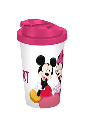 Disney Mickey Mouse Coffee to go Taza Mickey My Heart 400 ml, plástico, Blanco de Multicolor, 9 x 9 x 16,5 cm