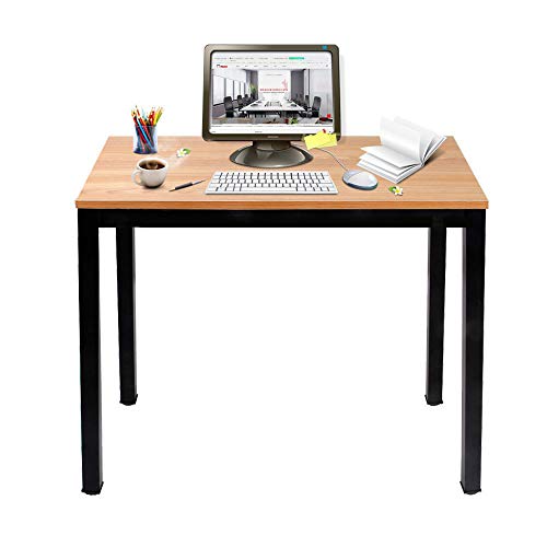 DlandHome Mesa de Ordenador 100x60cm Escritorio de Oficina Mesa de Estudio Puesto de Trabajo Mesa de Despacho, Teca & Nero