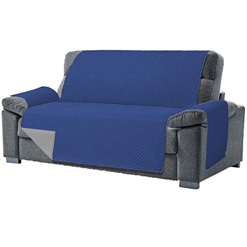 Domum - Funda para Sofá de 2 Plazas y Sillón Reclinable, Color Azul | Cubre Sofá Reversible y Acolchado | Protege del Desgaste Diario y del Paso de Mascotas | Fabricado en España