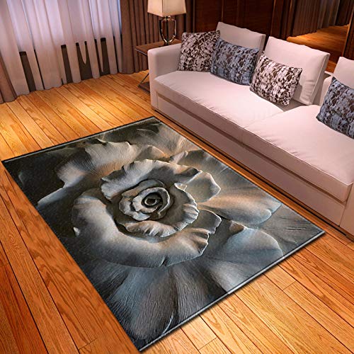 DRTWE Gran Terciopelo 3D impresión Alfombra Gris Flor patrón Antideslizante Guardería niños juegan Estera Moderna Sala de Estar Cama Piso Pad casa decoración,200 * 300cm