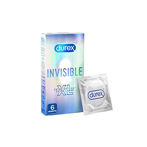 Durex - Preservativos invisibles ultrafinos de alta sensibilidad XL, extralarga, 6 perfiles