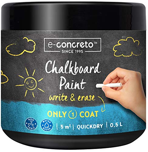 e-concreto - Pintura de pizarra, basta con una capa, color negro, 500 ml, incluye tizas para pizarra e-concreto - Pintura de pizarra, basta con una capa, color negro, 500 ml, incluye tizas para pizarra