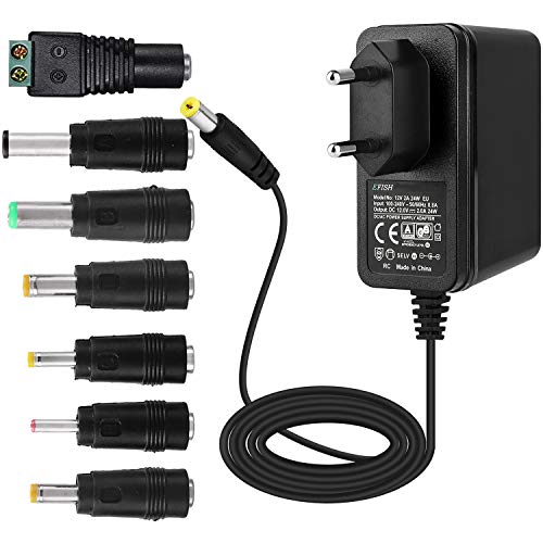 EFISH 12V 2A 24W Adaptador de Fuente de Alimentación del Transformador,Cámara CCTV,Teclado Yamaha,Enrutadores,Concentradores,Tiras de LED,Alarma,Masajeador,Timbre de la Puerta+7 Enchufes Diferentes