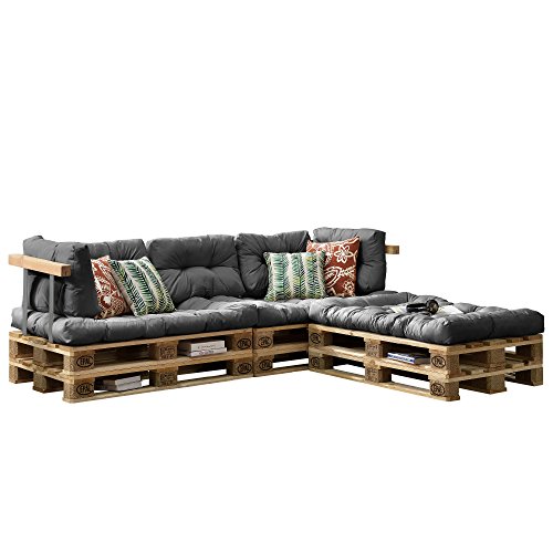 [en.casa] Cojines para sofá de palés 'europalés' - Set - 3 Cojines de Asiento + 5 Cojines de Respaldo Gris Claro - Muebles DIY - Ideal para salón - Sala de Estar