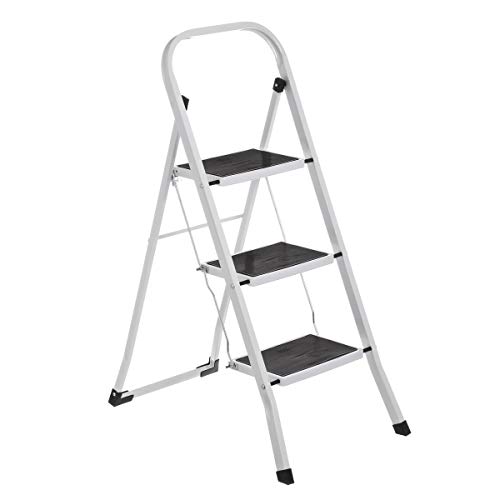 Escalera de 3 peldaños Antideslizante Blanca de Acero de 105x71x46 cm - LOLAhome Escalera de 3 peldaños Antideslizante Blanca de Acero de 105x71x46 cm - LOLAhome