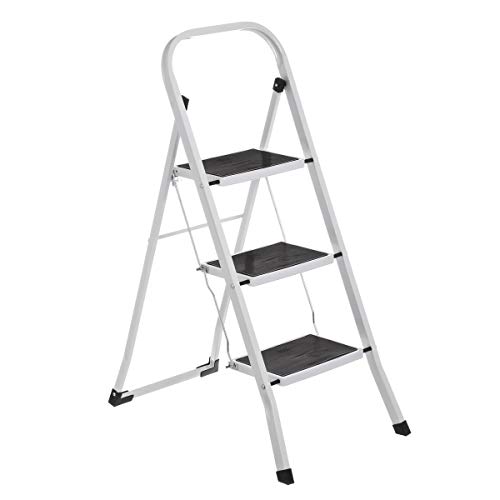 Escalera de 3 peldaños Antideslizante Blanca de Acero de 105x71x46 cm - LOLAhome