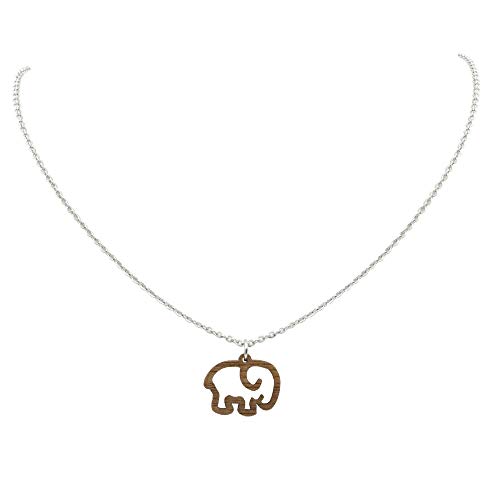 Eydl Wood Jewelry Cadena de Acero Inoxidable Colgante de Elefante de la más Noble Madera de Nogal, 33 cm de Longitud, Amuleto de diámetro 1 cm