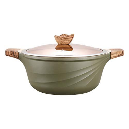 Ffshop Stock Pot Piedra Derivado Antiadherente Granite Coating Sopa de Olla de cazuela con Tapa Mango de Madera adecuados for 4-6 Personas (Verde) Cacerola con Tapa de Vidrio