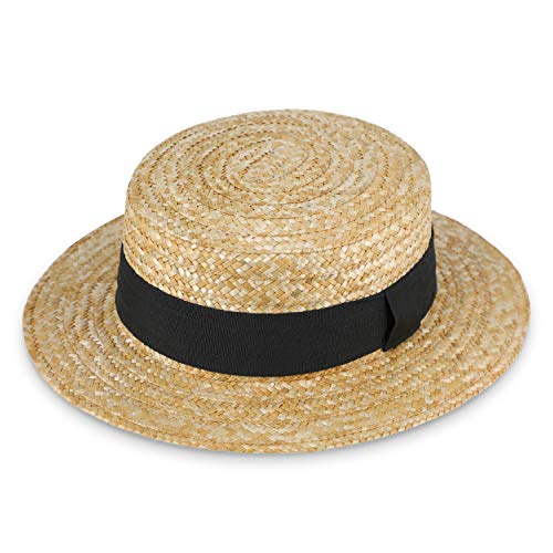 fiebig Sierra Circular Sombrero de Paja Natural | Damas y Caballeros | Sombrero para el Sol Hecho 100% de Paja Sombrero de gondolero para la Primavera y el Verano