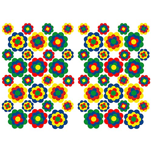 Finest Folia 56 pegatinas hippie flores autoadhesivas Flower Power, decoración para coche, bicicleta, autobús, paredes, muebles, estilo retro años 70 (multicolor, mate (R063))
