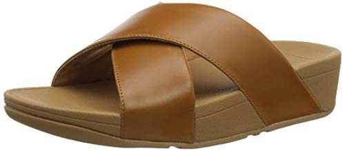 FitFlop Lulu Cross Slide Sandals-Leather, Sandalias de Punta Descubierta Mujer, Beige (Ss18 Light Tan 592), 41 EU