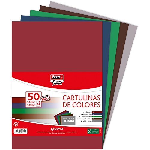 Fixo Paper 00001496 – Paquete de cartulinas de colores A4 – Surtido de colores intensos, 50 unidades, 180g