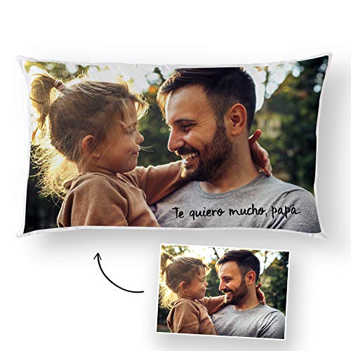 Fotoprix Almohada con Foto y Texto Personalizado para Papá | Regalo Original día del Padre | Varios diseños Disponibles | Tamaño: 30 x 50 cms