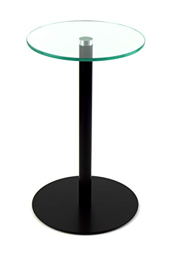 freeroom24 Mesa auxiliar de cristal, redonda, 30 cm de diámetro x 60 cm de alto, color negro mate