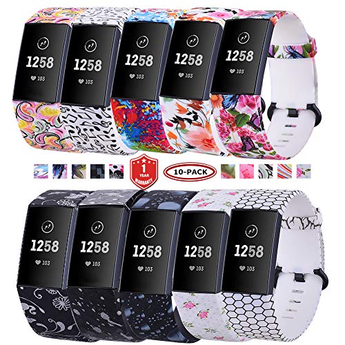 FunBand Correa Compatible para Fitbit Charge 3/Charge 4, Correas de Silicona Impresas Duraderas Pulseras Ajustable Reemplazo Accesorios para Fitbit Charge 3/Charge 4