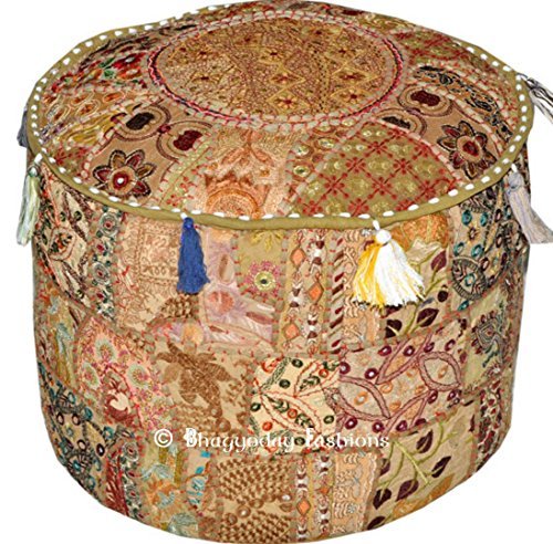 Funda para puf con diseño indio tradicional, hecho a mano con retales bordados, 35 x 55 cm de Bhagyoday