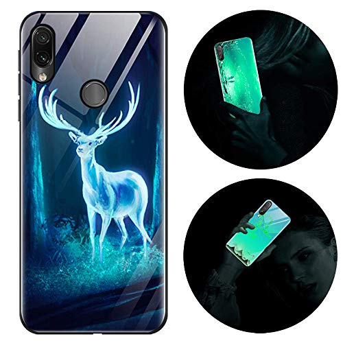 Funda Xiaomi Redmi Note 7, Luminosa Silicona Funda para Xiaomi Redmi Note 7, Carcasa con Dibujos Diseño TPU y PC Trasera Cristal Proteccion Antigolpes Noctilucent Case Fluorescente Caja Tapa Elk