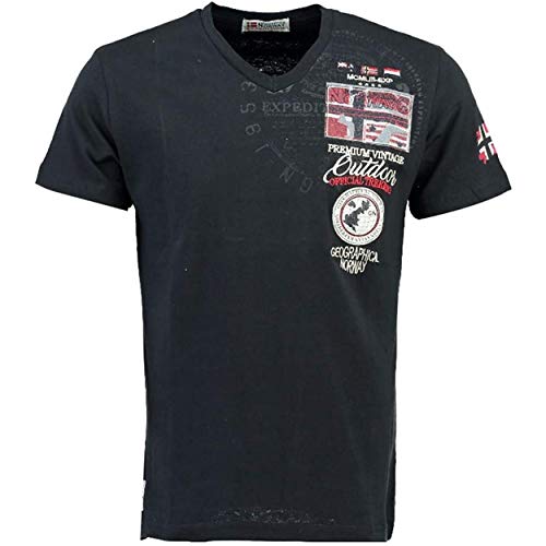 Geographical Norway JOLYMPIA - Camiseta Algodón para Hombre - Camiseta Modelo Hombre con Logo - Shirt Regular Manga Corta - Camisetas Cuello Clasica Casual - Regalo Original para Hombre (Marina L)