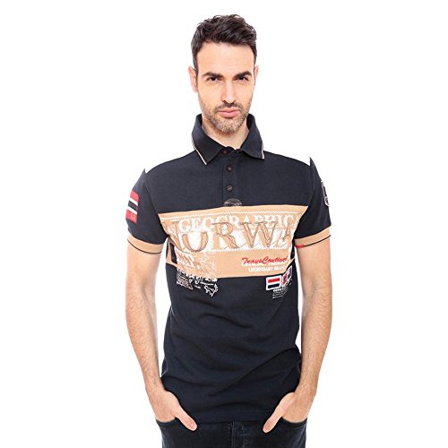 Geographical Norway Kavrilos - Polo de hombre de manga corta de algodón para hombre, media manga con logotipo bordado y estampados azul oscuro M