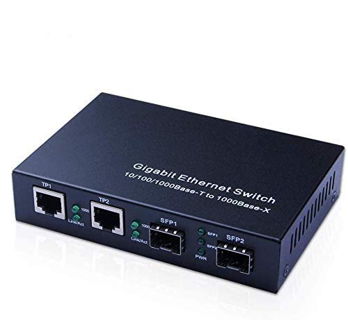 Gigabit Ethernet Media Converter, 1.25Gb/s Supports Mini 2X 10/100/1000Base-T RJ45 Networks Ethernet to 2X 1000Base-X SFP Fiber Converter Without Transceiver, with a European Power Adapter
