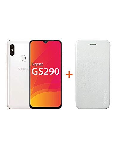 Gigaset GS290 Smartphone (16,0 cm) – Cámara frontal de 16 MP, Android 9 Pie, 64 GB de memoria interna, 4 GB de RAM – Pearl White+ Extra Hardcover funda