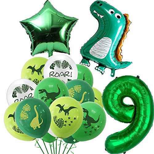 Globos de dinosaurio para cumpleaños de 9 años, decoración de cumpleaños para niños, decoración gigante de dinosaurios, globos de cumpleaños con número 9, globos de cumpleaños para niños y niñas