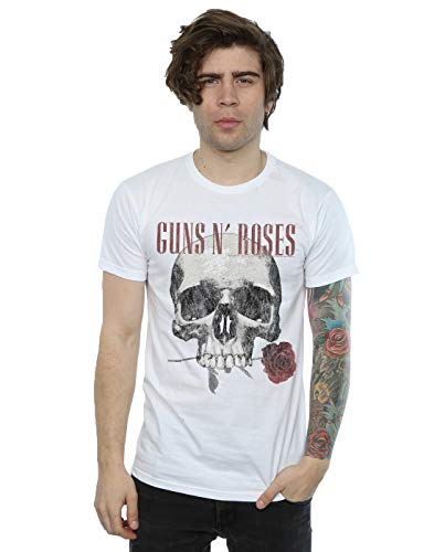 Guns N Roses hombre Flower Skull Camiseta Medium Blanco