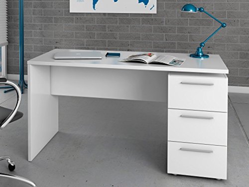 HABITMOBEL Mesa Escritorio, Mesa de Despacho 3 cajones, Color Blanco Satinado, Medidas: 74 x 138 x 60 cm de Fondo