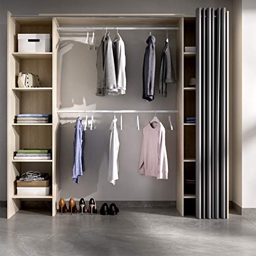 HABITMOBEL Vestidor almacenaje de Ropa Cortina con 10 baldas, Barra de Colgar, Medidas: Alto: 203 cm x Ancho: 180 cm Natural