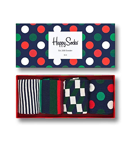 Happy Socks Holiday Big Dot Gift Box Calcetines, Multicolor (Multicoloured), 7-10 (Talla del fabricante: 41-46) (Pack de 4) para Hombre