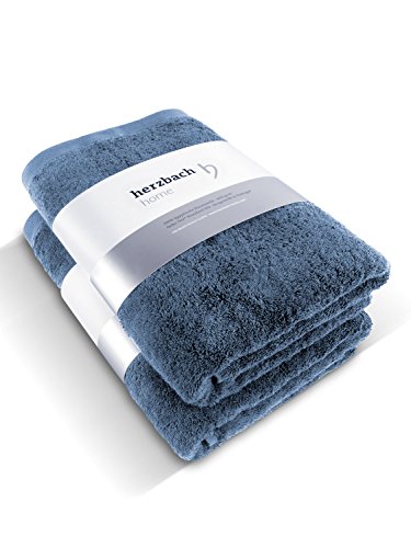 herzbach home Juego de 2 toallas de ducha de lujo de alta calidad, 100% algodón egipcio, 70 x 140 cm, 600 g/m² (azul grisáceo)