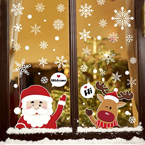 Hidreas 187 pegatinas para ventanas de Navidad con copos de nieve, pegatinas para ventanas de Navidad (8 hojas)