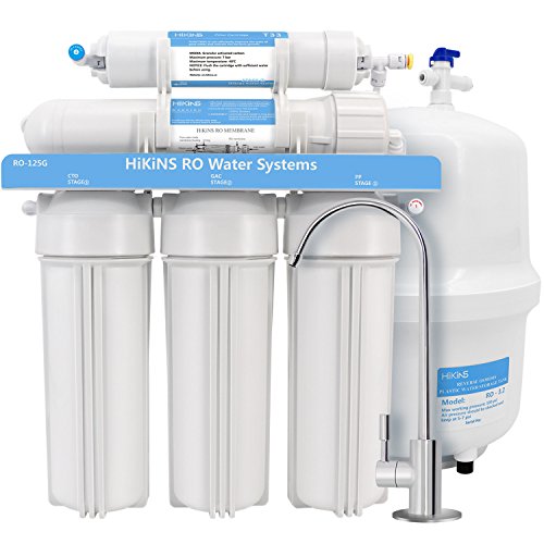 HiKiNS Sistema de filtración de Agua de ósmosis inversa RO-125G Sistema de 5 etapas para Beber en casa con Gran Flujo de Membrana de 125 GPD y Ahorro de Agua [Clase de eficiencia energética A+++]