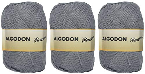 Hilo Ovillo de Algodón Premium 100% Algodón perfecto para DIY y tejer a mano (Color Gris Plomo 100 g, aprox. 220 metros Pack de 3 pcs)
