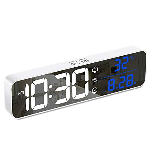 HOMVILLA Despertador,Despertador Digital con Pantalla grande, temperatura, repetición, Snooze, alimentado por USB con 2 alarmas, 40 tonos de llamada, 12/24 horas ajustables