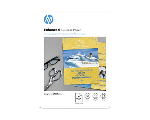 HP Enhanced Business Photo Paper, CG965A, 150 hojas de papel fotográfico brillante avanzado, compatible con impresoras láser, A4, peso del material de impresión 150 g/m²