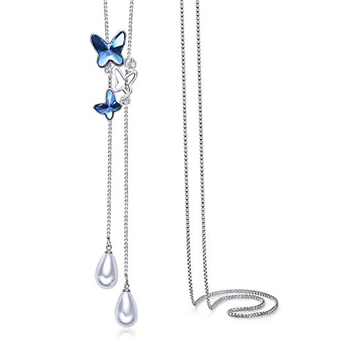 HXQSP Nueva Mariposa Simple Collar de Cristal Colgante Collar del Banquete de Boda joyería de Navidad para Mujeres niñas 42 CM