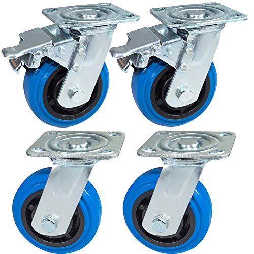 HZWDD BbCc - Ruedas giratorias de Alta Resistencia de 5 Pulgadas, 125 mm, Goma silenciosa, 660 kg para Transporte Industrial y Muebles, Ruedas giratorias de Placa Universal con Freno para Banco de