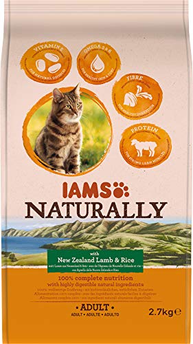 IAMS Naturally - Comida seca para gatos adultos con cordero y arroz de Nueva Zelanda, 2,7 kg