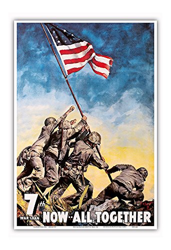 IWO Jima Batalla Izar la US Bandera americana segunda guerra mundial de ahora todos entre sí. Siebte Guerra Bonos 7th War Loan – Vintage Retro Guerra Propaganda Póster De c.c. Beall 1945 – Impresión (, 33cm x 48cm