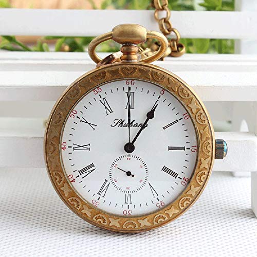 J-Love Reloj de Bolsillo mecánico Retro de Cobre Reloj de Mesa pequeño Antiguo Reloj de Cobre de Dos Pines Reloj de Semi Mesa Regalo del día del Padre de la Madre