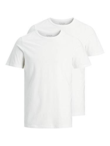 Jack & Jones Jacbasic Crew Neck tee SS 2 Pack Camiseta, Blanco (White White), Medium (Pack de 2) para Hombre