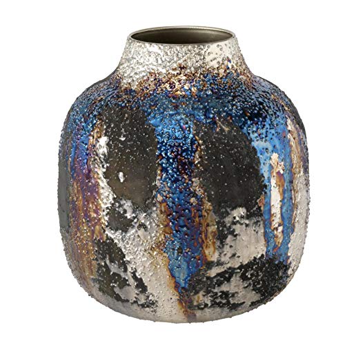 Jarrón de metal de hierro, diseño moderno, color azul oscuro, dorado y plateado, altura de 19 cm Jarrón de metal de hierro, diseño moderno, color azul oscuro, dorado y plateado, altura de 19 cm