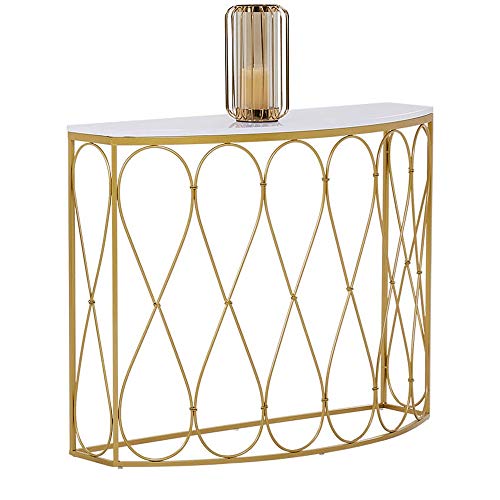 JIAYUAN Mesa Consola Media luna Salón consola de mesa, metal moderno de madera Mesa auxiliar Mesa auxiliar decorativo Estantería de almacenamiento en rack de oro for la sala de estar, dormitorio, vest JIAYUAN Mesa Consola Media luna Salón consola de mesa, metal moderno de madera Mesa auxiliar Mesa auxiliar decorativo Estantería de almacenamiento en rack de oro for la sala de estar, dormitorio, vest