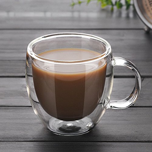 Juego de 2 tazas de café de cristal de doble pared con asa, tazas de cristal de doble pared para café espresso, café y capuchinos (150 ml)