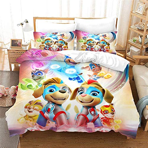 Juego de funda nórdica de la Patrulla Canina 3D con diseño de anime, de microfibra, con cremallera, para niñas, regalo 2 fundas de almohada (07, 135 x 200 cm (50 x 75 cm)