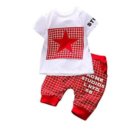 K-youth Conjuntos Bebé Niño, Ropa Recién Nacidos Bebe Niño Camiseta Mangas Cortas Enrejado Estrellas Cartas Estampado Tops y Pantalones Verano Ropa Conjunto (Rojo, 6-12 Meses) K-youth Conjuntos Bebé Niño, Ropa Recién Nacidos Bebe Niño Camiseta Mangas Cortas Enrejado Estrellas Cartas Estampado Tops y Pantalones Verano Ropa Conjunto (Rojo, 6-12 Meses)