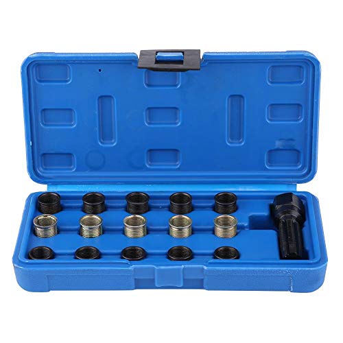 Kit de herramientas de reparación de roscas de bujías de 16 piezas de 14 mm x 1,25, kit de restauración de roscas métricas M16 Tap con estuche portátil
